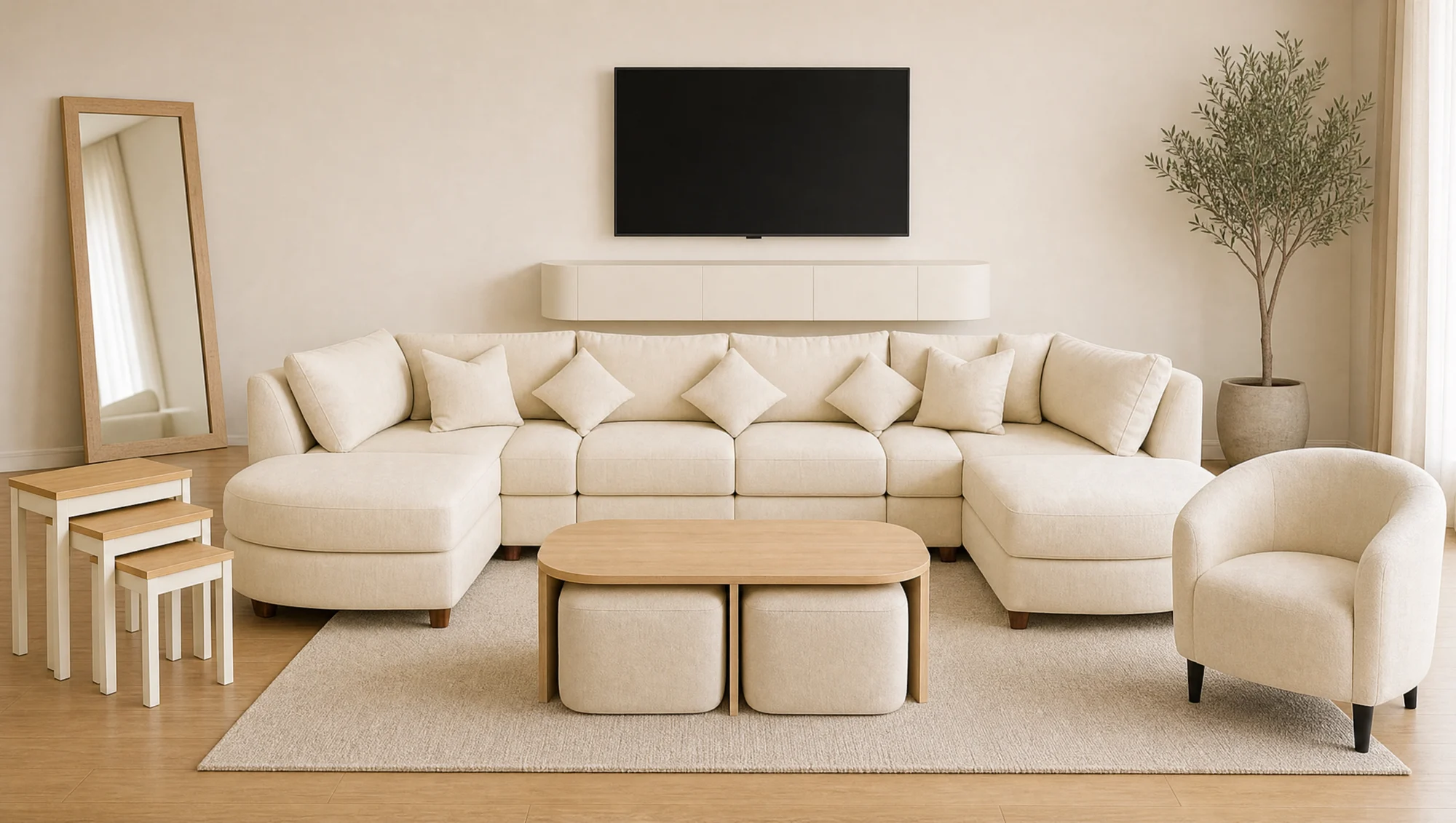 Cream Bouclé + Light Oak